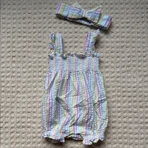 Little Me Pastel Striped Bodysuit with Headband
